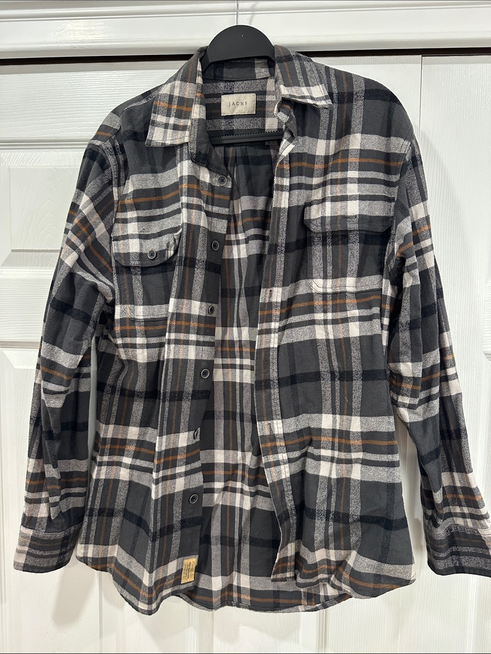 Jachs Men’s Black & Gray Plaid Flannel Shirt Jacket